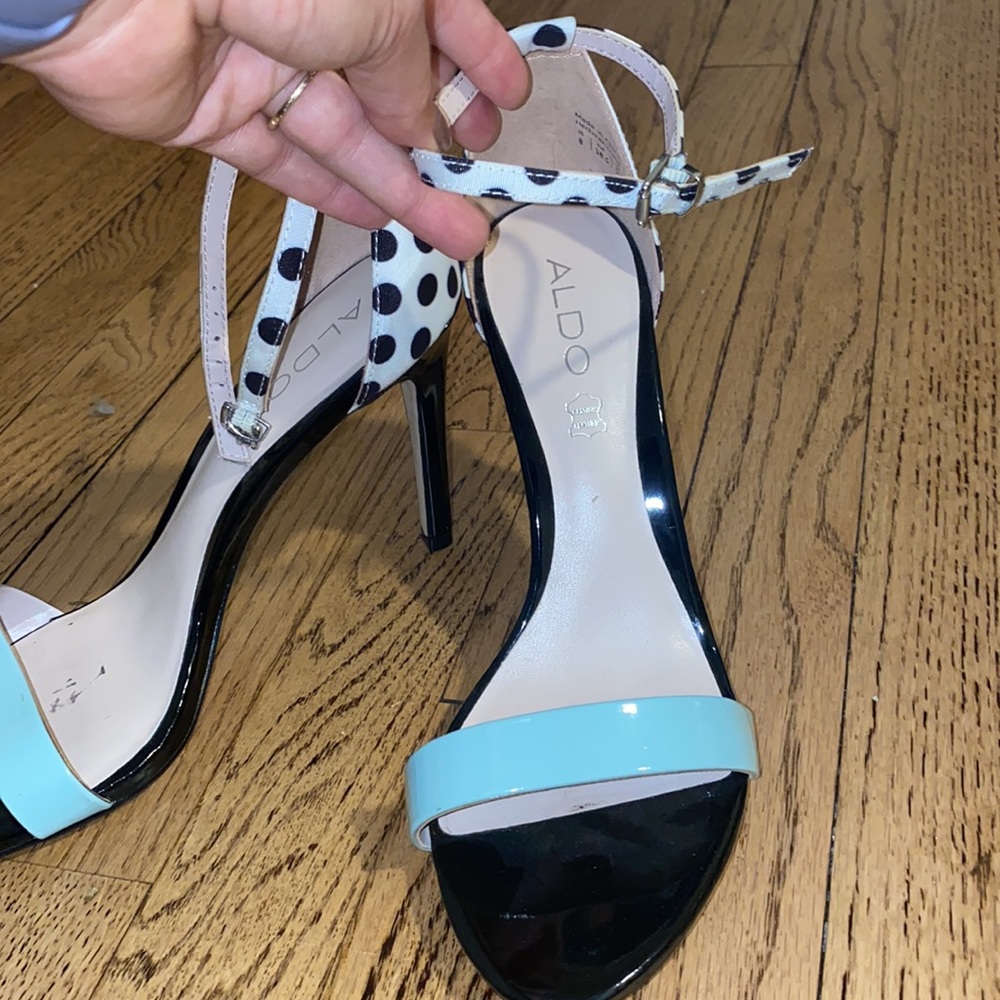 Aldo - Black polkadot heal with blue band over toe